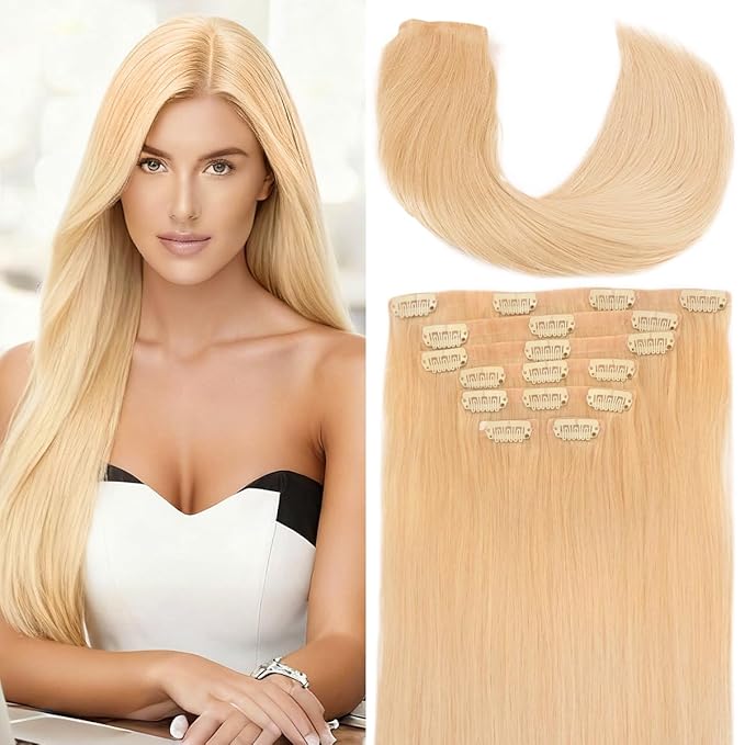 Seamless Clip in Hair Extensions Real Human Hair For Women 125g 20 Inch Light Ash Blonde and Platinum Blonde Balayage Invisible PU Skin Weft Remy Human Hair Extensions clip ins 7Pcs 18 Clips