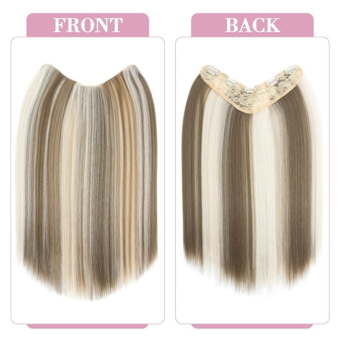 S-noilite One Piece Clip in Hair Extensions Balayage 18 Inch U-Shaped One Piece Weft Hair Extensions with 5 Clips Synthetic 3/4 Full Head Long Straight Clip in Hairpieces for Women,#620P60L
