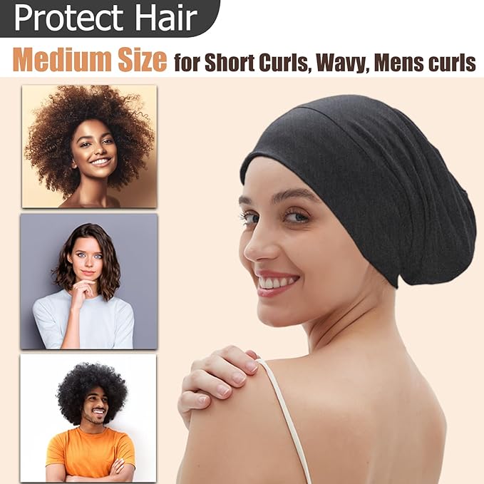 Sleep Cap Bonnet for Sleeping, Adjustable Cooling Ice Silk Lined Hair Bonnets for Natural Curly Braids Beanie Hat Women Men