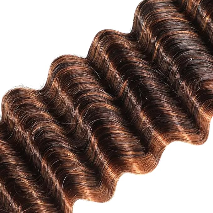 P430 Human Hair Bundles Highlight Deep Wave Bundles Ombre Brown Bundle 16 18 20 inch #4 and #30 Deep Wave Bundle 150g
