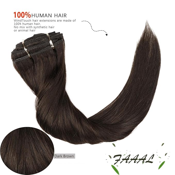 16 Inch Clip in Hair Extensions Real Human Hair 130g 7 Pieces 16 Clips #2 Dark Brown Hair Extensions Double Weft Human Hair Clip in Extension for Women