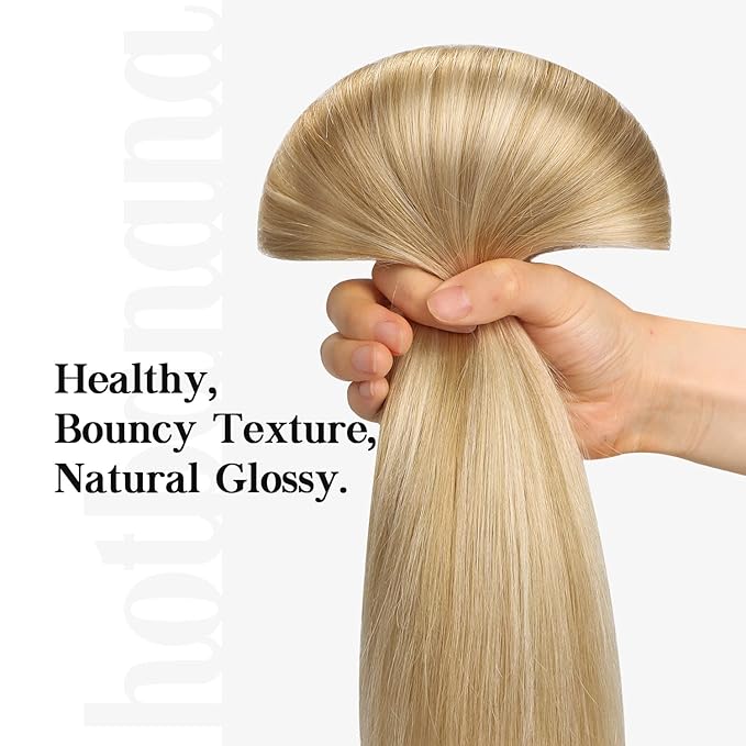 HOTBANANA Human Hair Clip in Hair Extensions, Balayage Light Blonde Highlighted Golden Blonde 110g Clip in Hair Extensions Real Human Hair Straight Remy Hair Extensions 24 Inch 7pcs