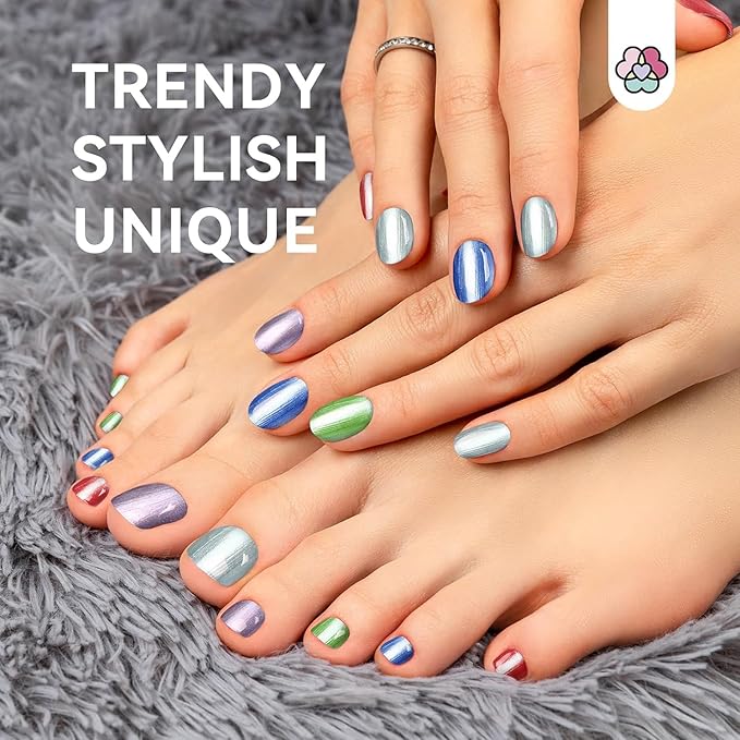 SAVILAND Metallic Nail Polish with Base and Top Coat: Chrome Nail Polish Set 12+2 Colors Mirror Glitter Holographic Silver Pink Quick-Dry Nail Polish for Fingernail French Manicure Art DIY Gift