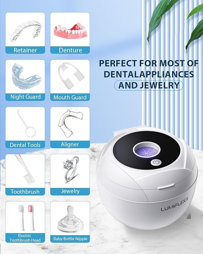 Ultrasonic Retainer Cleaner-45kHz Retainer Cleaner Machine,4 Modes Ultrasonic Cleaner for Dentures, Aligners,Mouth Guards, Braces,Toothbrush,Jewelry-200ML Dental Pod(White)