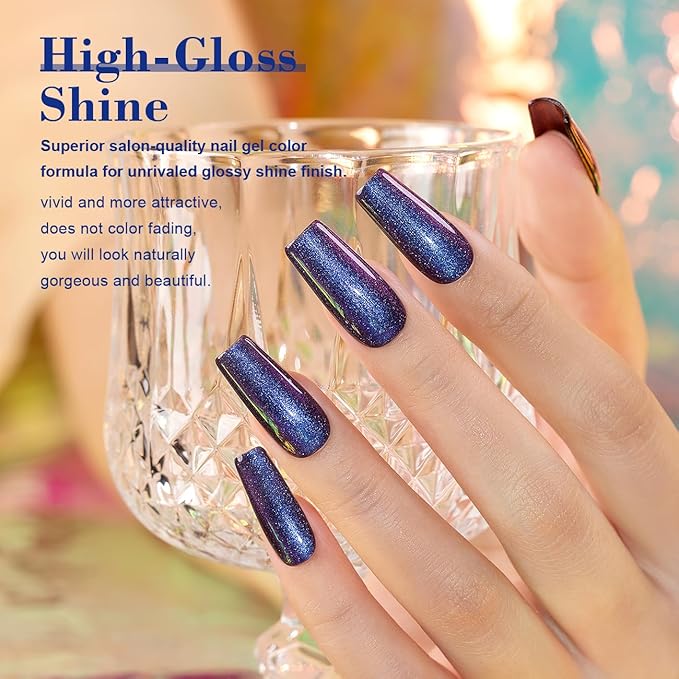 RARJSM Chrome Chameleon Gel Nail Polish Dark Purple to Red Multichrome Color Changing Holographic Glitter Gel Polish Curing Requires Sparkle Shimmer Nail Gel Varnish Soak Off DIY at Home Salon 15ml