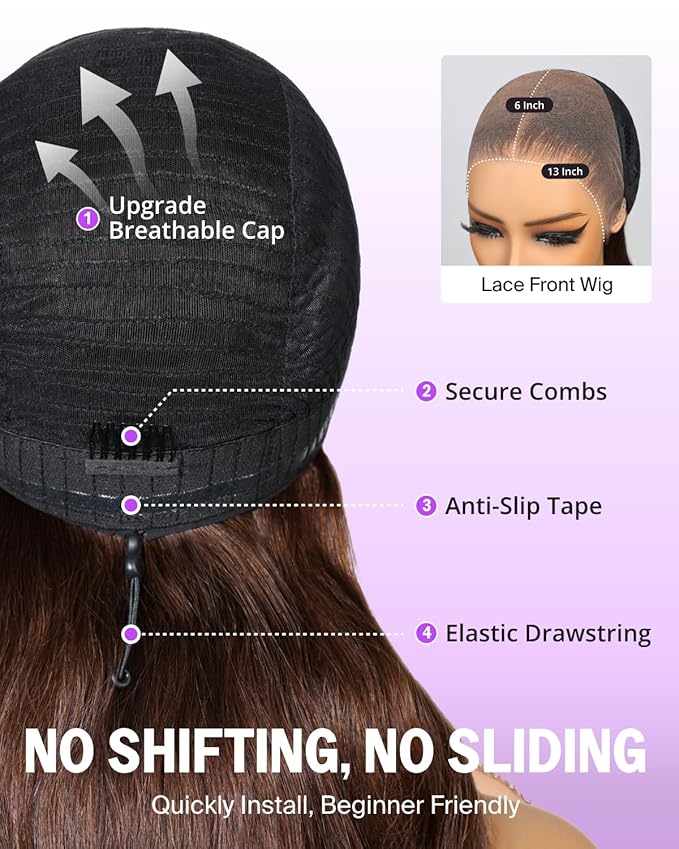 Glueless 13x6 Body Wave HD Lace Front Wigs Human Hair 220% Density Drawstring Chocolate Brown Wig Glueless Wigs Human Hair Pre Plucked Pre Cut Bleached Frontal Wig 26 Inch