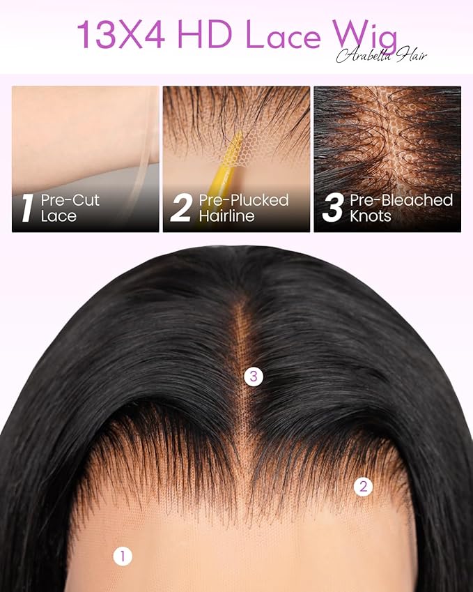 Arabella 13x4 Lace Front Wigs Human Hair Pre Plucked Pre Bleached Knots 12A Straight Lace Front Wigs Human Hair HD Lace Wig 230% Density Black Wig For Women(18 Inch 13x4 Natural Wig)