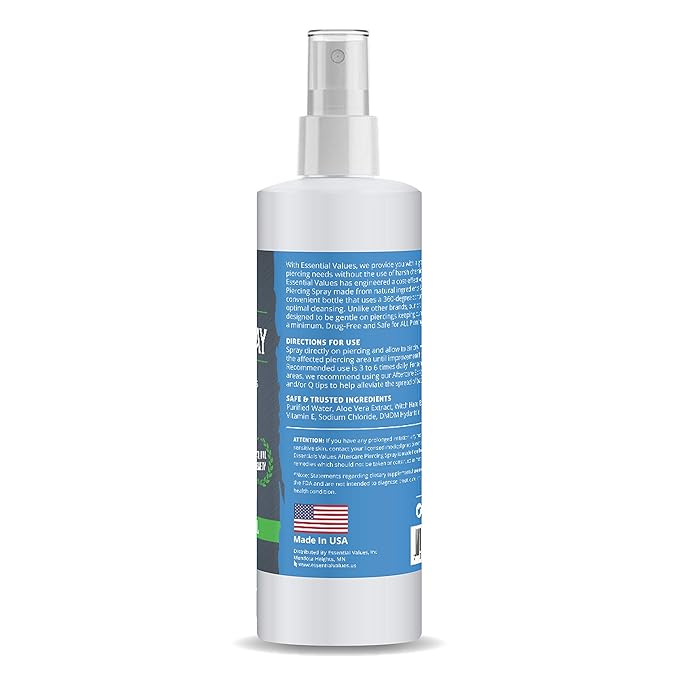 Essential Values Piercing Aftercare Spray (8 OZ Per Bottle) - Natural & Gentle on Contact - Made in USA