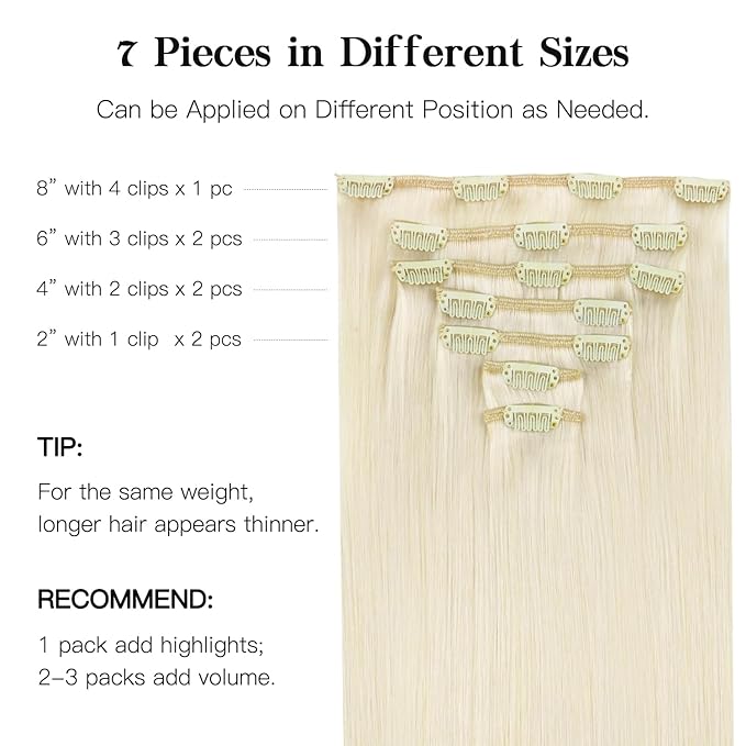 HOTBANANA Human Hair Clip in Hair Extensions, Ivory Blonde 120g Clip in Hair Extensions Real Human Hair Straight Remy Hair Clip Ins 18 Inch 7pcs