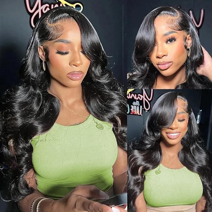 IUPin 250 Density HD Body Wave Lace Front Wigs Human Hair Pre Plucked Glueless Human Hair Wigs for Women 13x4 Transparent Lace Frontal Wigs with Natural Hairline 24 Inch Bleached Knots