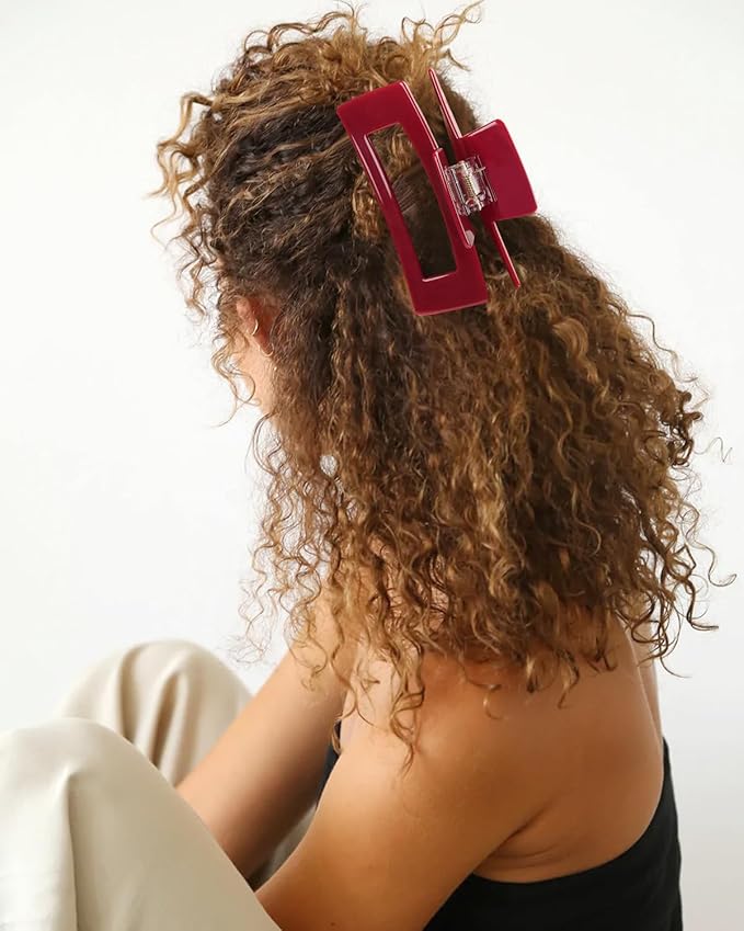 MAORULU Acetate Claw Clip for Women – 4'' Large Cute Hair Clips for Thick Thin Curly Long Hair, Durable Square Hair Clamps Non-slip Jaw Clip, Cherry Red