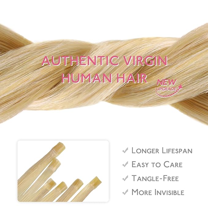 WENNALIFE U Tip Hair Extensions Human Hair, 50g 50s 16 Inch Light Blonde Highlighted Golden Blonde Remy Hair Extensions K Tip Hair Extension Real Human Hair Invisible Straight Keratin Hair Extensions