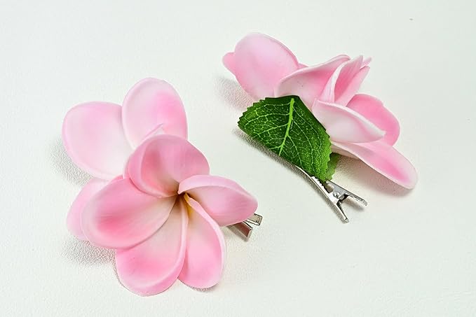 Pack of 2 Real Touch Flowers Hawaiian Flower Hair Clips Plumeria Hibiscus Hair Clips Handmade Hair Accessories for Beach Wedding Bridal Party Mother's Day Women Girls Holiday Gifts (c-817, 2pcs)