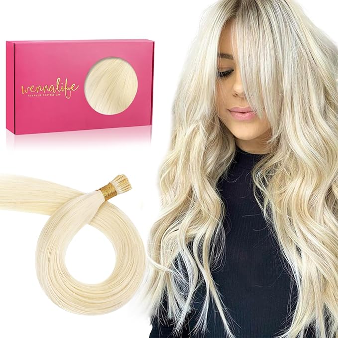 WENNALIFE I Tip Hair Extensions 24 Inch Platinum Blonde Remy Itip Human Hair Extensions, 50g 50s Invisible Straight Fusion for Women