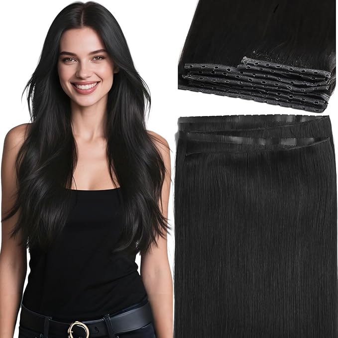 Lacer Butterfly Weft Hair Extensions Human Hair 18 Inch Hand Tied Twin Tab Weft Double Layered Real Human Hair Extensions Natural Black with Seamless Micro Beads 100G Width 31.5"