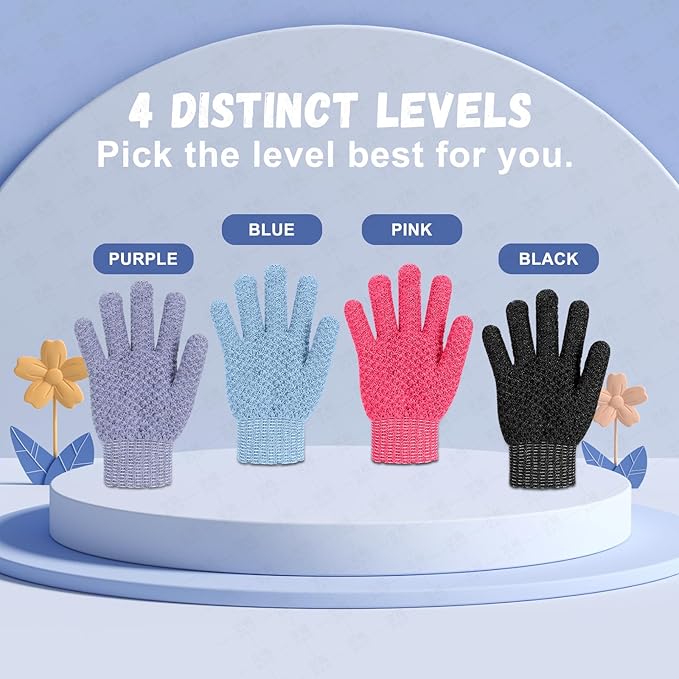Exfoliating Dual Texture Bath Gloves for Shower Spa Massage and Body Scrubs, Dead Skin Cell Remover, body scrubber with Hanging Loop