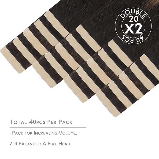 WENNALIFE Tape in Hair Extensions Human Hair, 40pcs 100g 22 inch Balayage Natural Black to Chestnut Brown Hair Extensions Real Human Hair Straight Tape in Extensions Invisible Human Hair Extensions