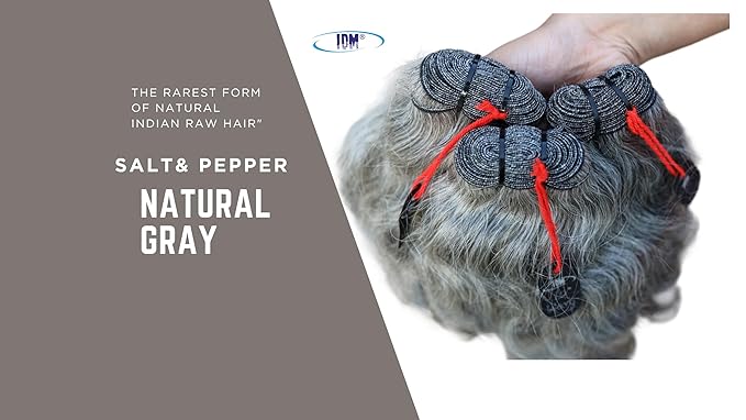 Salt & Pepper/Natural Gray-100% Natural Indian Virgin Raw Hair Extensions.Natural color unprocessed and not treated with any kind of chemicals (10" Wavy Salt & Pepper)