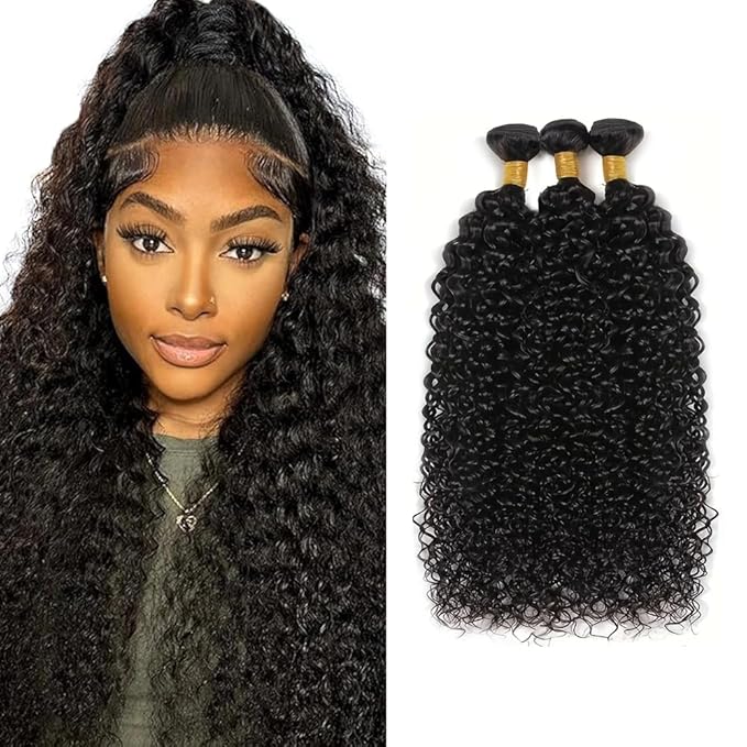 Human Hair Bundles Human Hair Curly Bundles Kinky Curly Bundle 16 18 20 inch Wet and Wavy Bundle Natural Black Color 300g