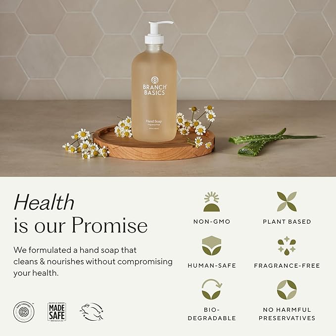 Branch Basics Gel Hand Soap Refill – 32oz Pouch | Plant & Mineral-Based Formula with Aloe, Chamomile & Meadowfoam Oil | Fragrance-Free, Gentle & Safe for Sensitive Skin