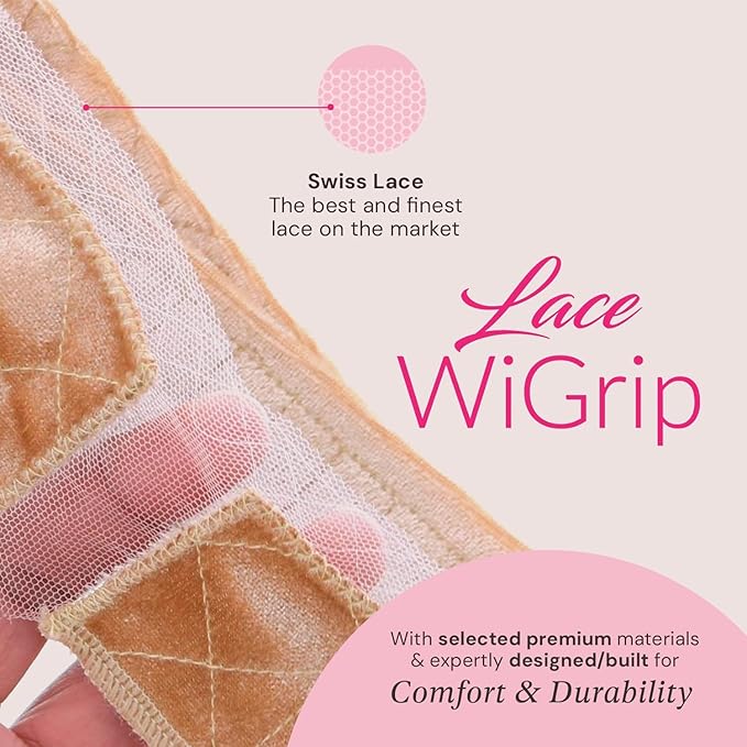 MILANO COLLECTION Wigrip, Premium Lace Wig Band for Women, Fully Adjustable & Reinforced Lace Wig Grip Band by Hairline, Comfortable and Secure Glueless Velvet Headband, Nude