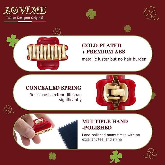 2026 Premium Durable Hair Claw Clip for Women, Original Italian Designed Strong Grip Hair Bang Clips for Thin Hair, No Slip Jaw Clips with Gift Box for Christmas Birthday Girls, 1.2" Red Minimal