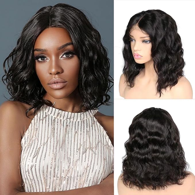 LICHANG Wear And Go Body Wave Bob 13x4 HD Lace Front Human Hair Wigs for Black Women (12 Inch, Natural Color)