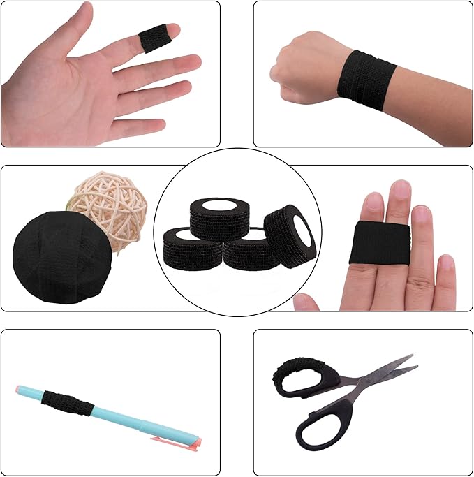 BQTQ 108 Rolls Self Adhesive Bandage Wrap 1 Inch Black Self Stick Bandage Athletic Wrap Tape Self Adherent Wrap Stretch Bandages Wraps Tape for Wrist Ankle Swelling Sprains