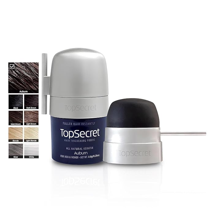 Top Secret Hair Thickening Building Fibers Applicator Included - Undetectable & Natural Hair Filler - for Men & Women - Instantly Fill In Fine Thinning Hair - Weather & Sweat Resistant (Auburn, Small)