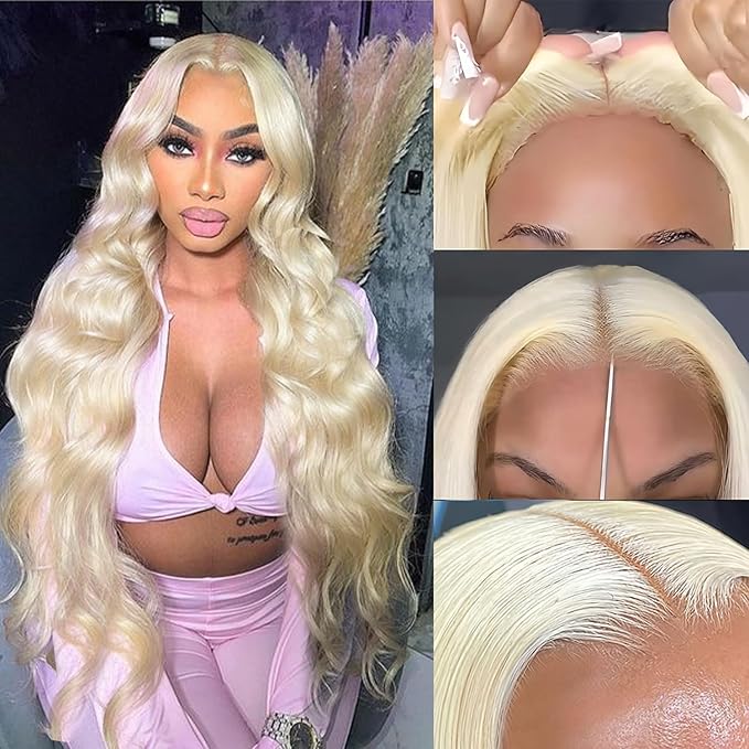 Alimubi 613 Lace Front Wig Human Hair 5x5 Body Wave Glueless Wigs Human Hair Pre Plucked Pre Cut Wear and Go Blonde Wig Human Hair(36 Inch)