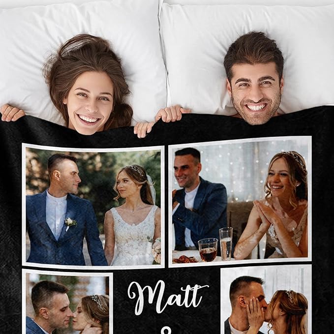 Sherpa Fleece Custom Photo Blanket - Soft, Warm, Fuzzy - Personalized Couples Gifts for Boyfriend, Girlfriend - Customized Picture Blanket for Birthday, Christmas