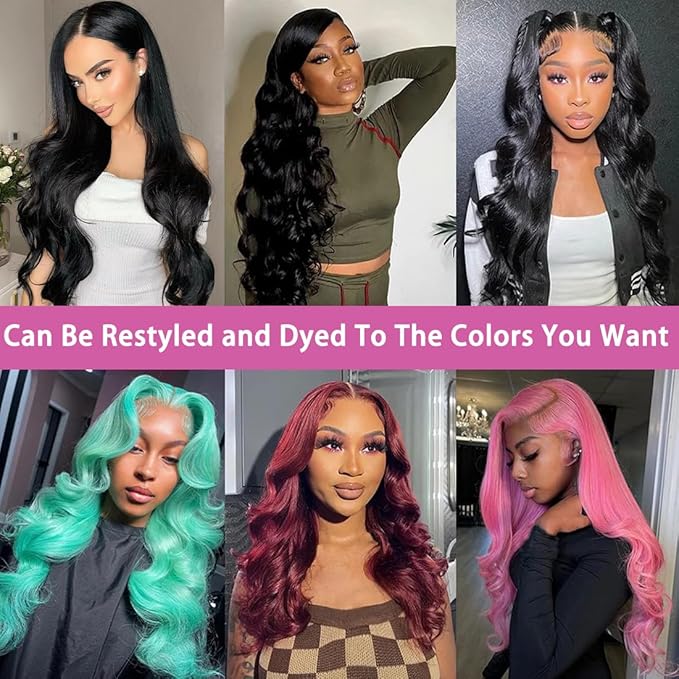 13x6 Body Wave Lace Front Wigs Human Hair Pre Plucked 200% Density HD Transparent Lace Frontal Wigs Human Hair With Baby Hair Natural Black 38 Inch