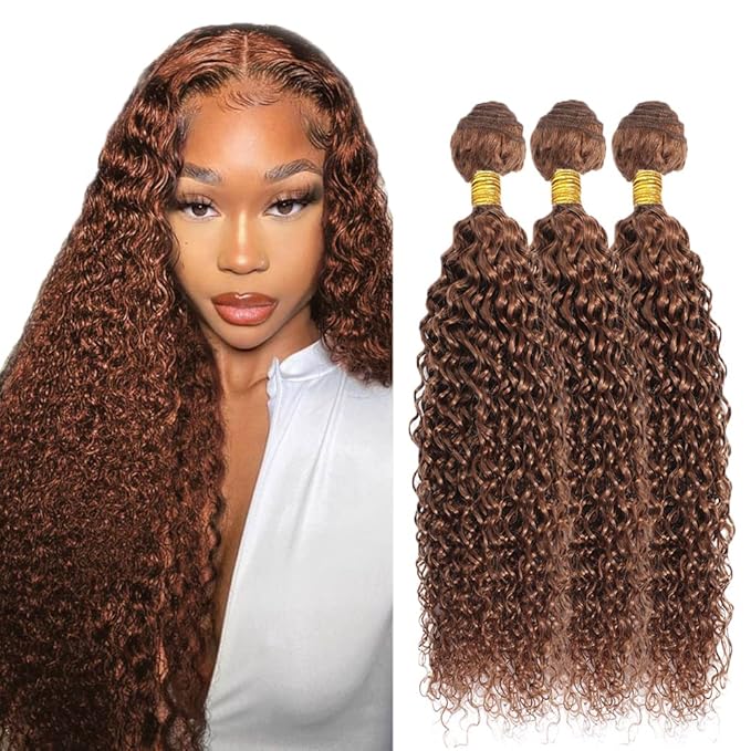 22 24 26 Inch Brown Bundles Human Hair #30 Dark Brown Water Wave 3 Bundle Unprocessed Brazilian virgin hair Weave Extensions Double Weft 50 Grams/Bundle Colored Brown Bundles for Woman
