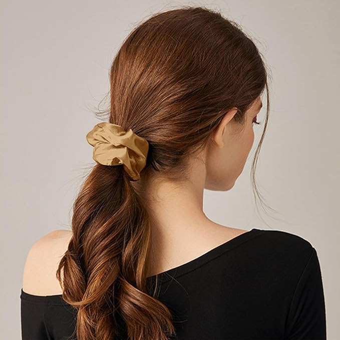 THXSILK Hair Silk Scrunchie for Women's Thick Hair, Metallic Gold, Scrunchie Style, 1 Count