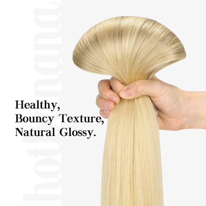 HOTBANANA Human Hair Clip in Hair Extensions, Ash Blonde to Golden Blonde and Platinum Blonde Hair Extensions 120g Clip in Hair Extensions Real Human Hair Straight Remy Hair 22 Inch 7pcs
