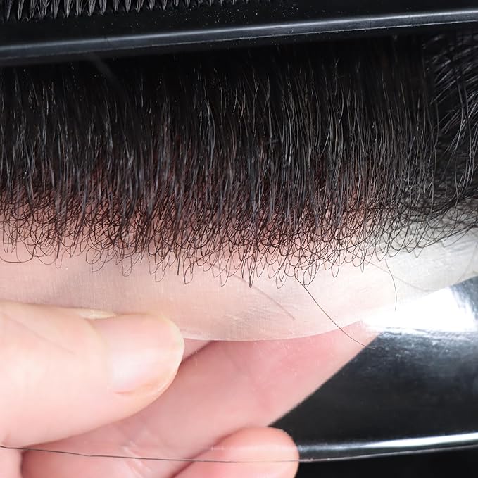 6x8 7x9 Hair Men’s Toupee Mono Lace PU Hairpiece Replacement Capillary Prosthesis System 100% Human Hair Breathable Durable Males Wig Natural Black (Q6, 7X9)