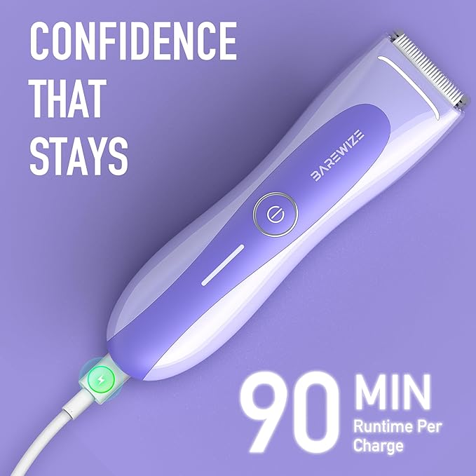 BAREWlZE Bikini Trimmer for Women, Pubic Hair Trimmer | LED Light, IPX7 Waterproof, USB-C Rechargeable, Replaceable Ceramic Blade | Electric Razors for Women, Electric Body Hair Shaver (Violet Haze)
