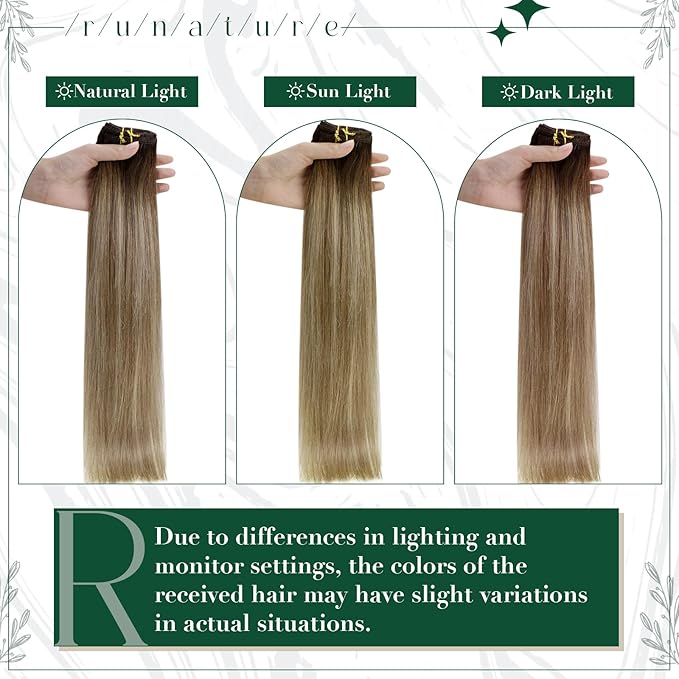 RUNATURE Clip in Hair Extensions Human Hair Balayage Clip in Human Hair Extensions for Women Soft Remy Natural Hair Straight 20 Inch 50g 3pcs #3/8/22 Walnut Brown to Blonde Balayage