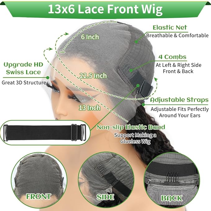 14 Inch 13x6 Deep Wave Lace Front Wigs Human Hair Pre Plucked HD Lace Brazilian Virgin Short Curly Human Hair Wig Glueless Frontal Wigs for Women 180 Density Natural Black Deep Wave Wig
