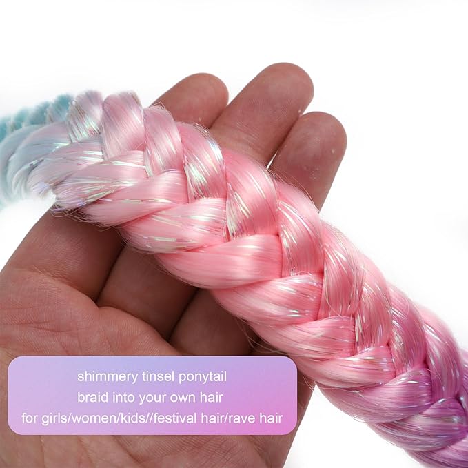 Colored Hair Extensions Ponytail Extension Colorful 2 Packs, 20 inch Crazy Hair Day Accessories for Women, DIY Festival Wacky Rave Braids,Tinsel Mixed