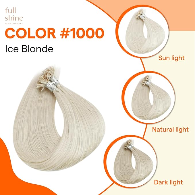 Full Shine Utip Human Hair Extensions Color 1000 White Blonde 20 Inch 50 Grams Fusion Hair Extensions Human Hair Keratin Extensions Natural Straight Remy Hair