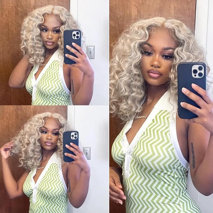16 18 20 Inch Blonde Bundles Human Hair P613/grey Deep Wave 3 Bundle Unprocessed Brazilian virgin hair Weave Extensions Double Weft 50 Grams/Bundle Colored Highlight Grey Bundles for Woman