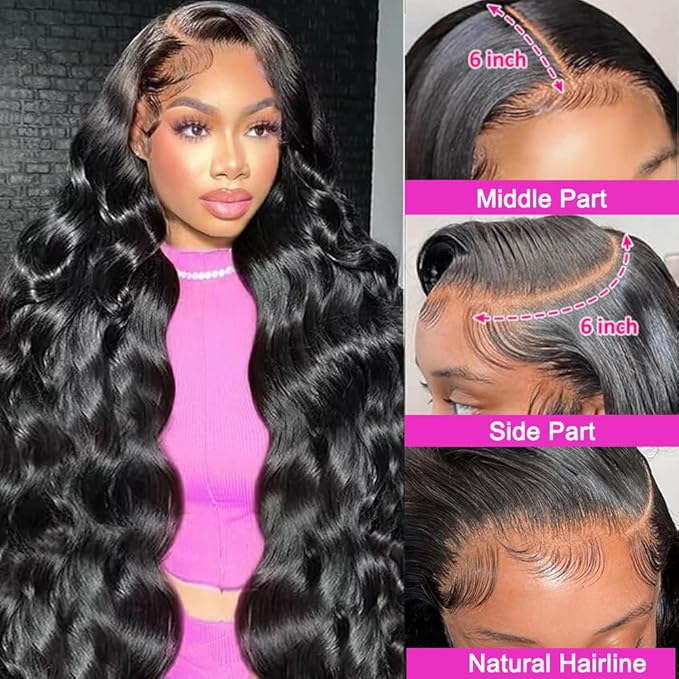 IUPin 250% Density 26 Inch 13x6 Lace Front Wigs Human Hair Body Wave Lace Front Wigs Human Hair Pre Plucked Glueless Wigs 13x6 HD Lace Frontal Wigs for Women Thick and Full