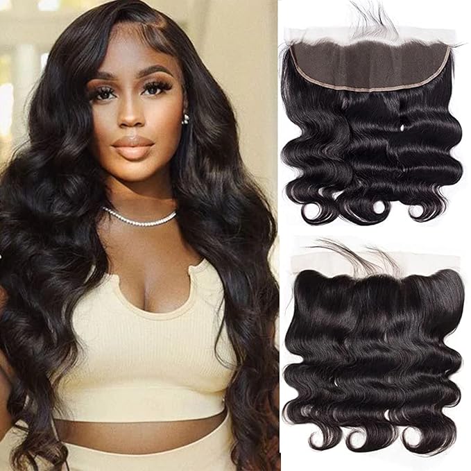 13x4 Ear to Ear Lace Frontal Closure Body Wave 14 Inch Brazilian Human Hair 13x4 Transparent HD Lace Closure Pre Plucked with Baby Hair 150% Density Free Part Frontal Natural Black Color