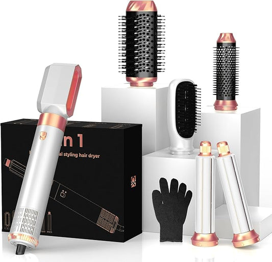 6 in ONE Hair Dryer Brush, Blow Dryer Curling Wand Hair Styling Tools Set, Ionic Hot Air Massage Oval Blowout Hair Dryer, Left&Right Hair Styler 100-120V