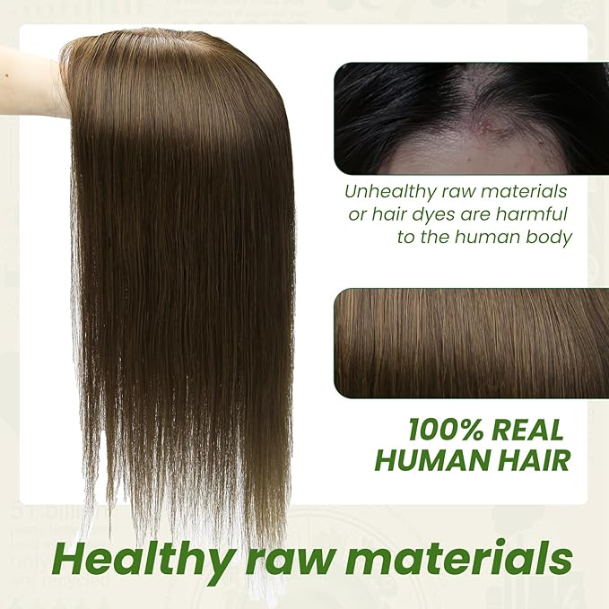 HAIR Toppers for Women Real Human Hair 6x7 inch 150 Density Base 12 inch 55grams medium dark brown Human Hair Topper for Women with Thinning Hair(#4 12inch)