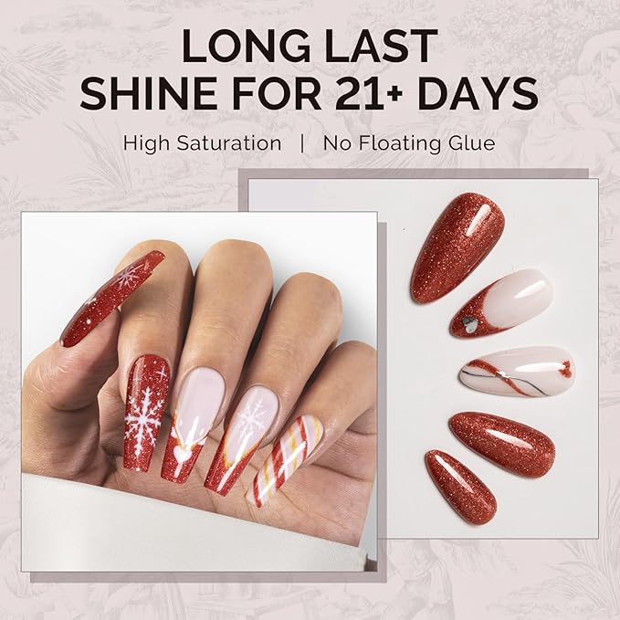 MelodySusie Red Glitter Gel Nail Polish,Rust 0.5fl oz Soak Off UV LED Orange Vemmilion Glitter Gel Polish Gift for Women Nail Art Manicure Salon DIY Nail Design Decoration at Home-1657