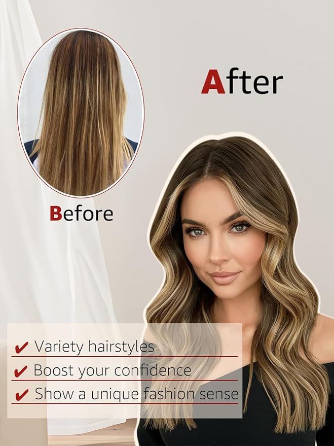Clip in Hair Extensions Real Human Hair Balayage Chocolate Brown To Caramel Blonde 18 Inch 120g Natural Straight Clip On Hair Extensions 6pcs Per Set with 18 Clips (#4/27/4,18")