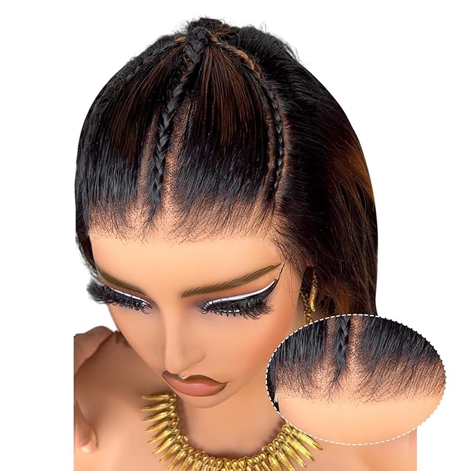 AMIRTY 30Inch Ombre Braided Lace Front Wig Human Hair Glueless Braided Wigs Human Hair Pre Plucked for Women Highlight Straight Lace Front Wigs Human Hair 9x6 HD Lace Front Wigs Bleached Knots