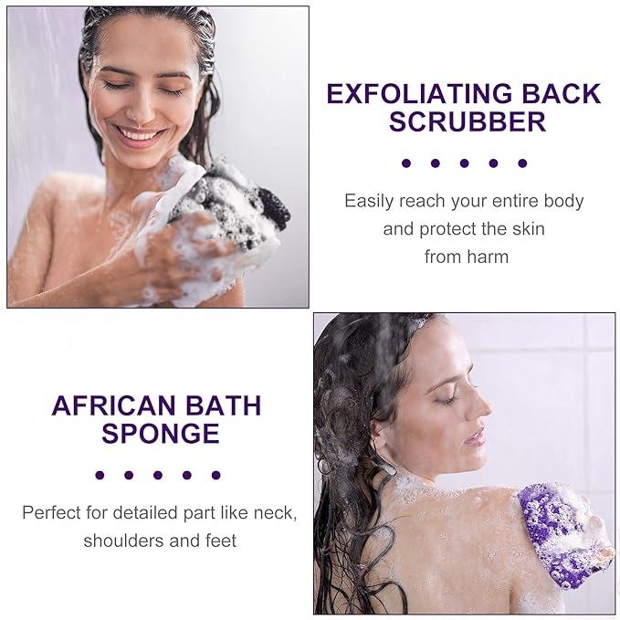 Geiserailie African Net Sponge Long Bathing Net Shower Body Scrubber Back Scrubber Skin Smoother Bathing Sponge for Daily Use or Stocking Stuffer(Purple)